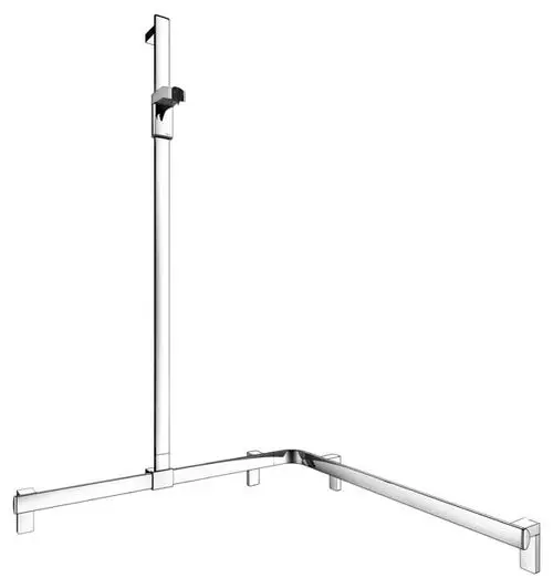 Duschhandlauf von Keuco, mit vertikalem Stützteil und horizontalen Rohren für die Wandmontage, verchromte Oberfläche.